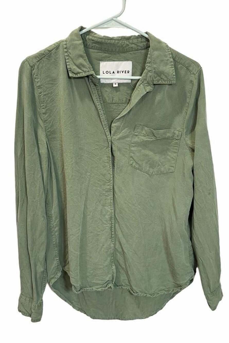Lola River Green Tencel Lyocell Button-Down Long Sleeve Shirt Blouse Size S